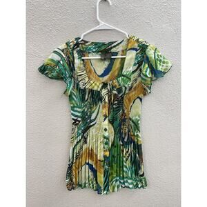 Sere Nade New York Womens Blouse Size Small Green Square Neck Button Up